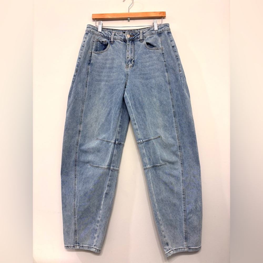 Barrel Jeans Baggy Wide Leg‎ Light Blue Denim Stretchy Women’s Size L